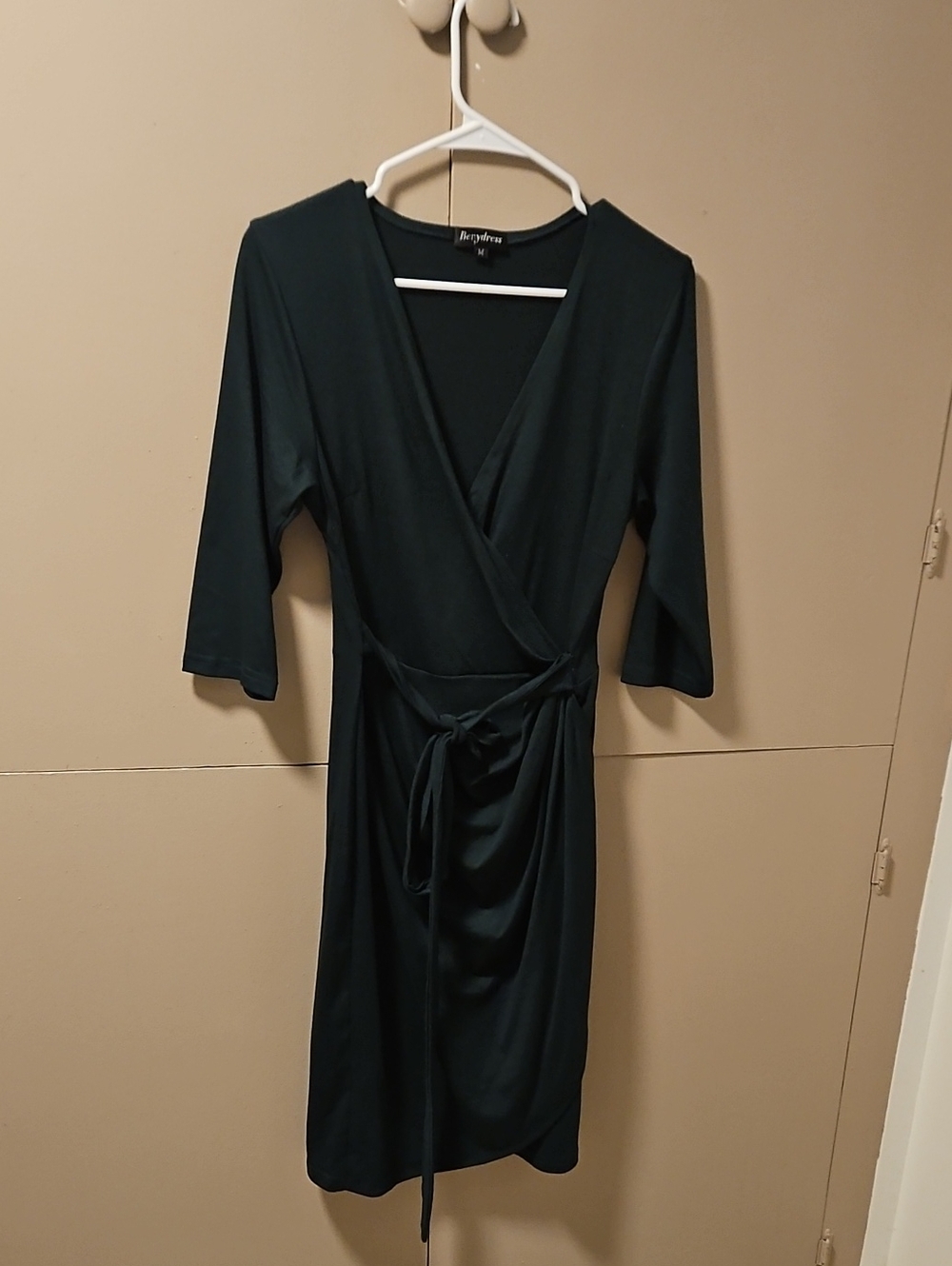 Wrap Midi Dress in Forest Green with Tie Waist